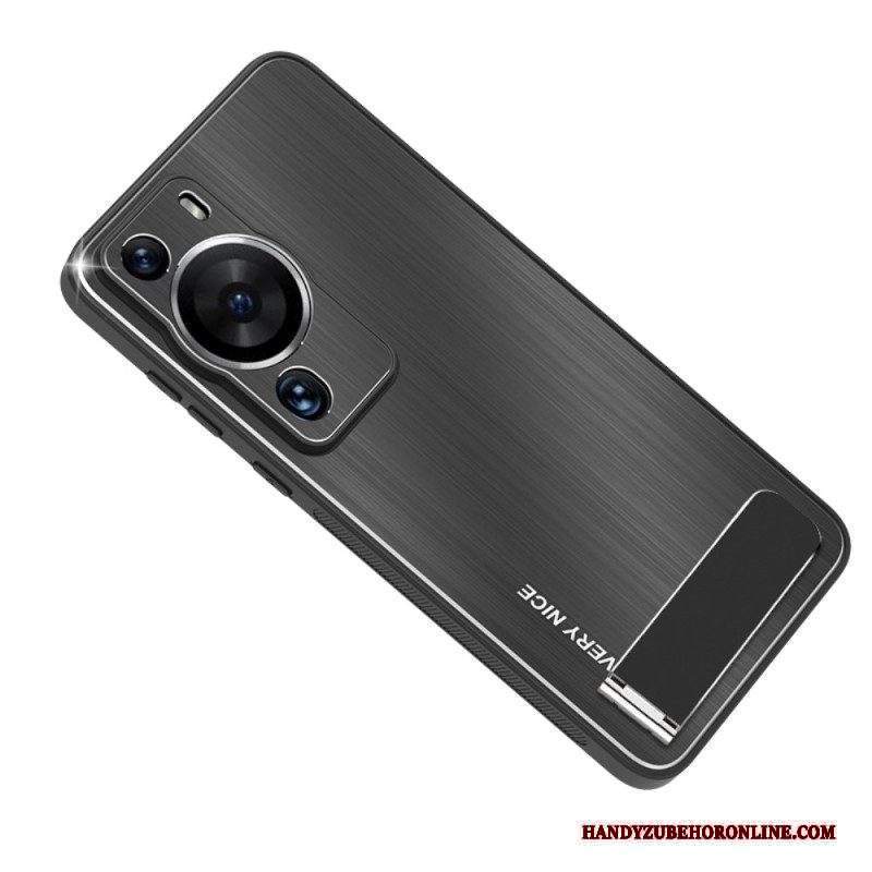 Cover Huawei P60 Pro Alluminio Spazzolato Con Supporto