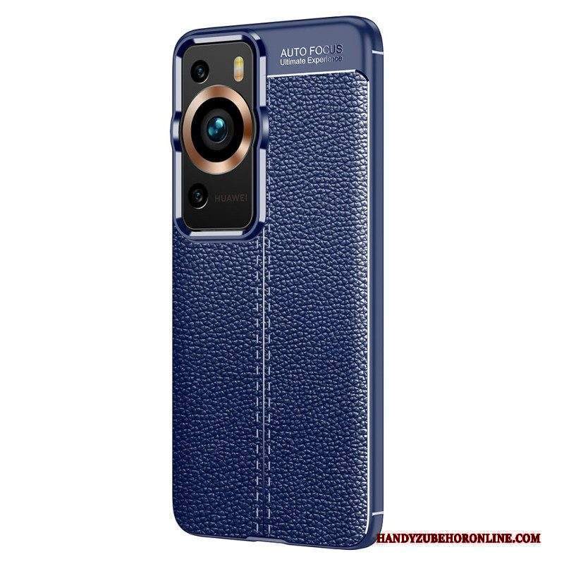 Cover Huawei P60 Pro Effetto Pelle Litchi A Doppia Linea