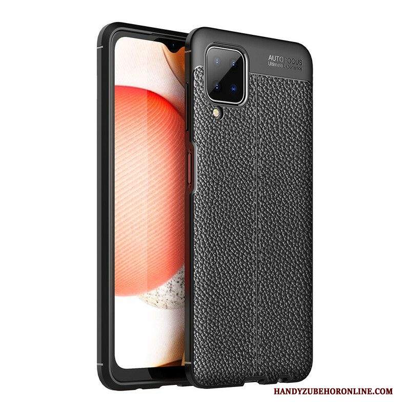 Cover Samsung Galaxy M12 / A12 Doppia Linea Litchi Effetto Pelle