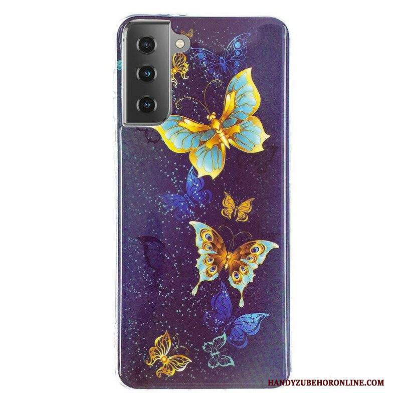 Cover Samsung Galaxy S21 5G Serie Di Farfalle Fluorescenti