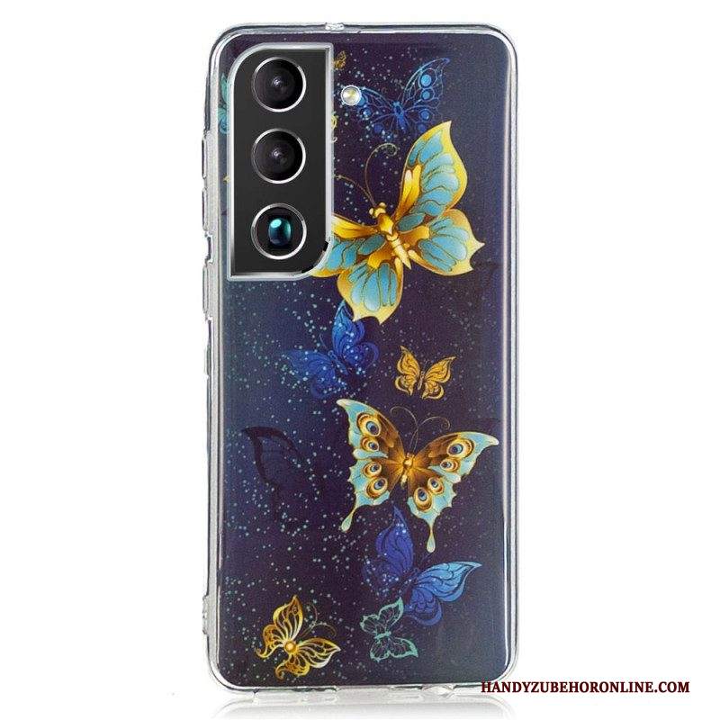 Cover Samsung Galaxy S22 5G Farfalle Blu Fluorescenti