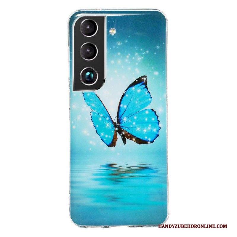 Cover Samsung Galaxy S22 5G Farfalle Blu Fluorescenti