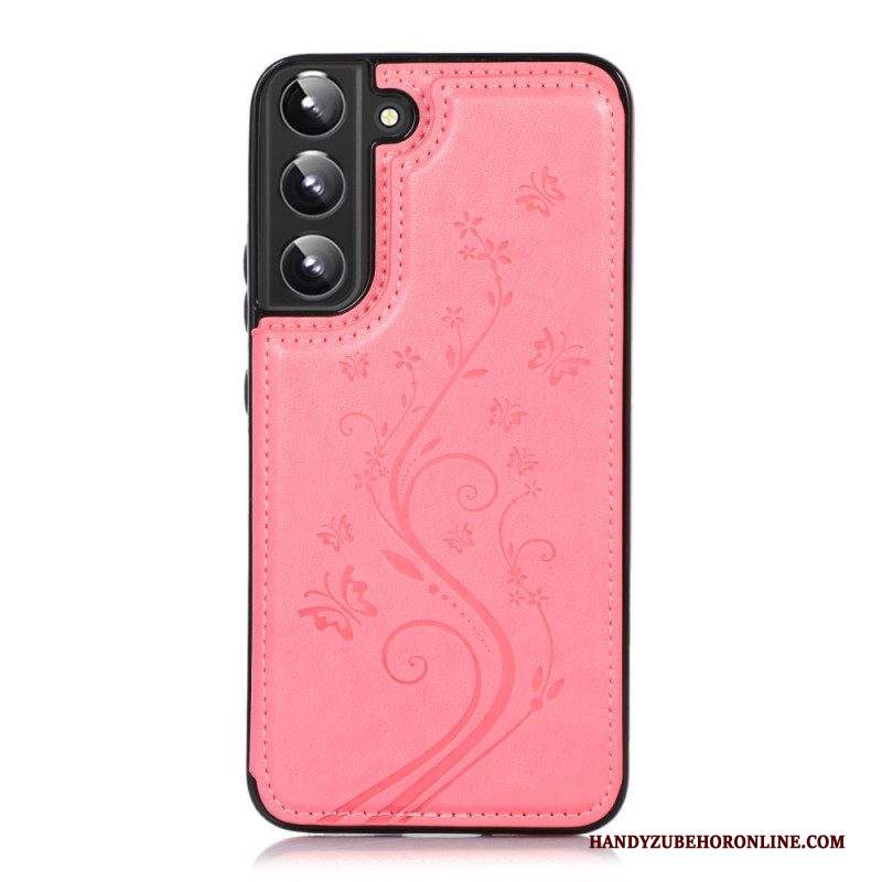 Cover Samsung Galaxy S22 5G Portacarte In Ecopelle Stand Fiori