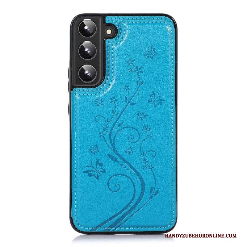 Cover Samsung Galaxy S22 5G Portacarte In Ecopelle Stand Fiori