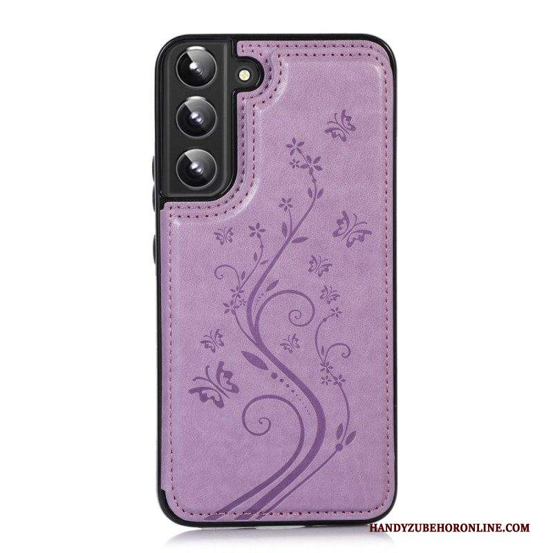 Cover Samsung Galaxy S22 5G Portacarte In Ecopelle Stand Fiori