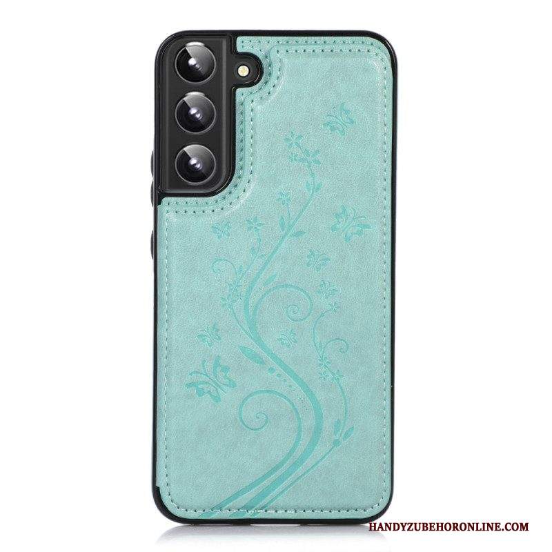 Cover Samsung Galaxy S22 5G Portacarte In Ecopelle Stand Fiori