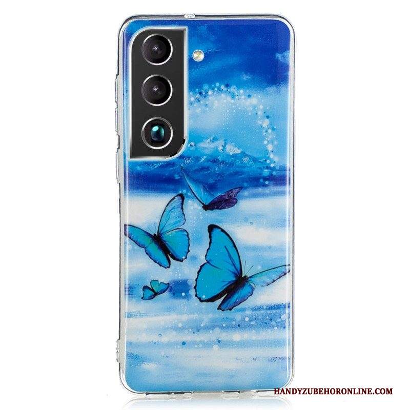 Cover Samsung Galaxy S22 Plus 5G Farfalle Blu Fluorescenti