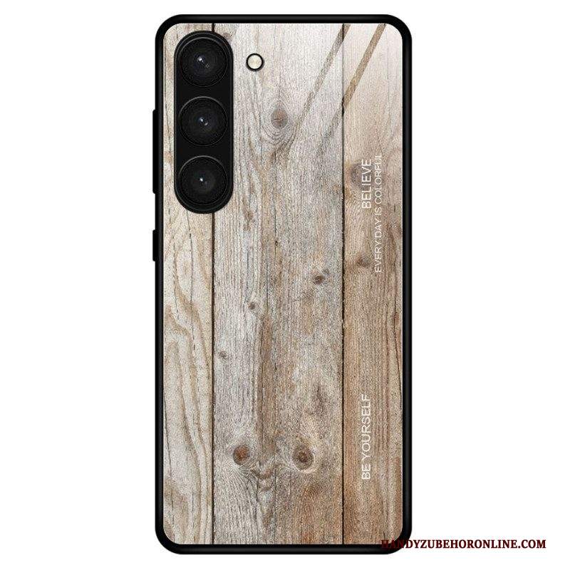 Cover Samsung Galaxy S23 5G Design In Legno Vetro Temperato