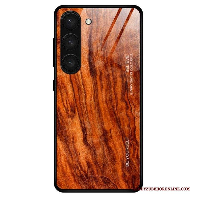 Cover Samsung Galaxy S23 5G Design In Legno Vetro Temperato