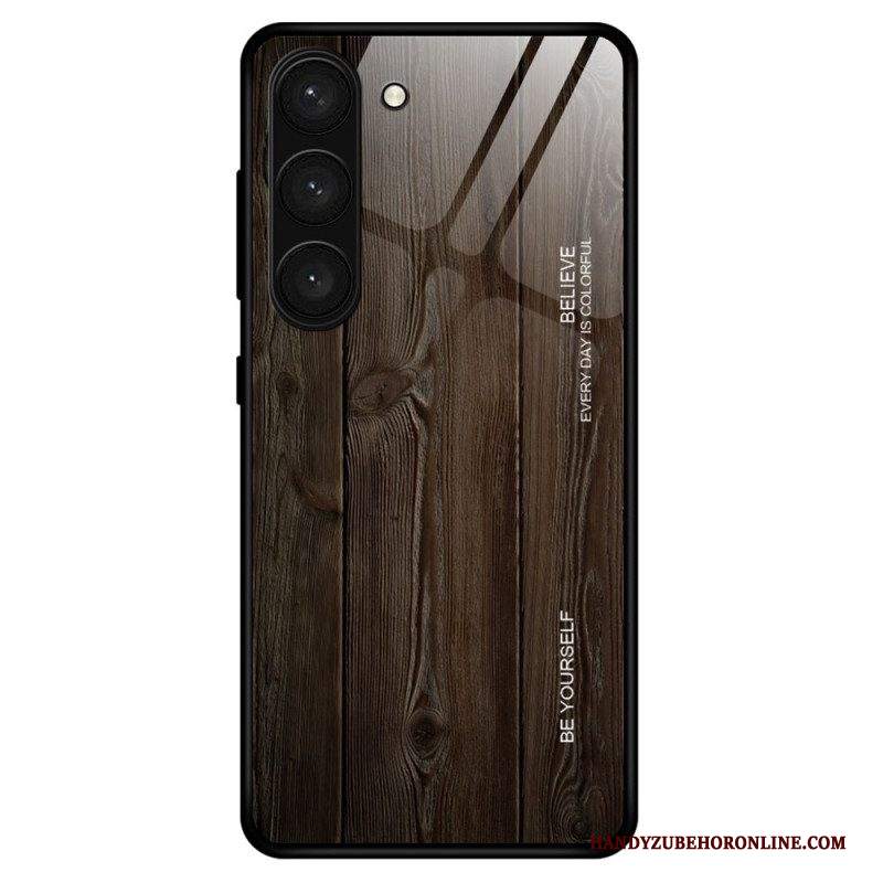 Cover Samsung Galaxy S23 5G Design In Legno Vetro Temperato