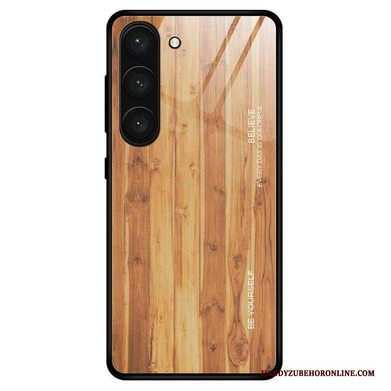 Cover Samsung Galaxy S23 5G Design In Legno Vetro Temperato