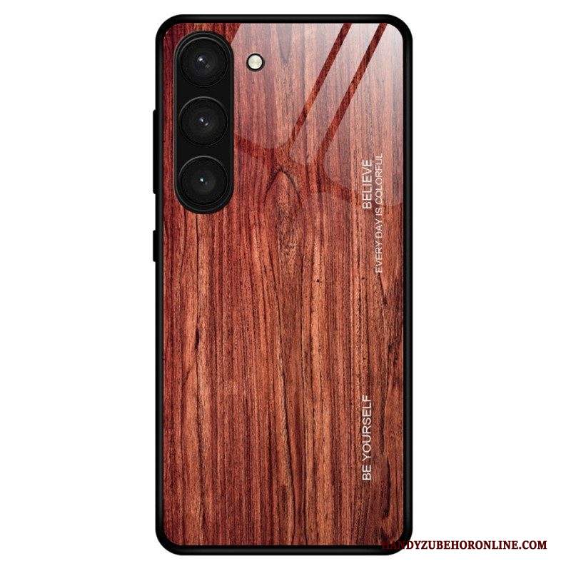 Cover Samsung Galaxy S23 5G Design In Legno Vetro Temperato