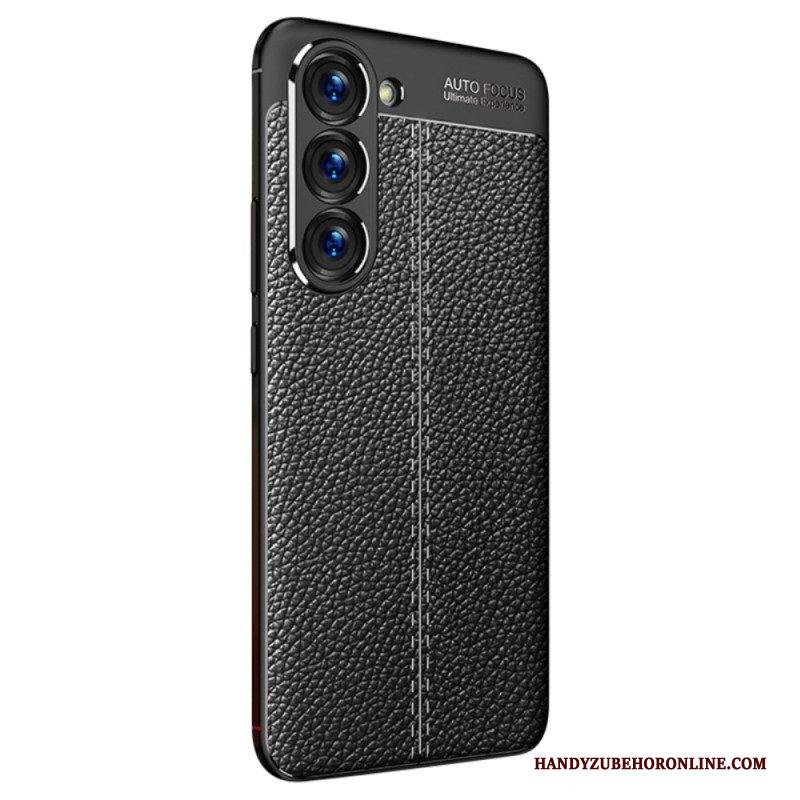 Cover Samsung Galaxy S23 5G Doppia Linea Litchi Effetto Pelle