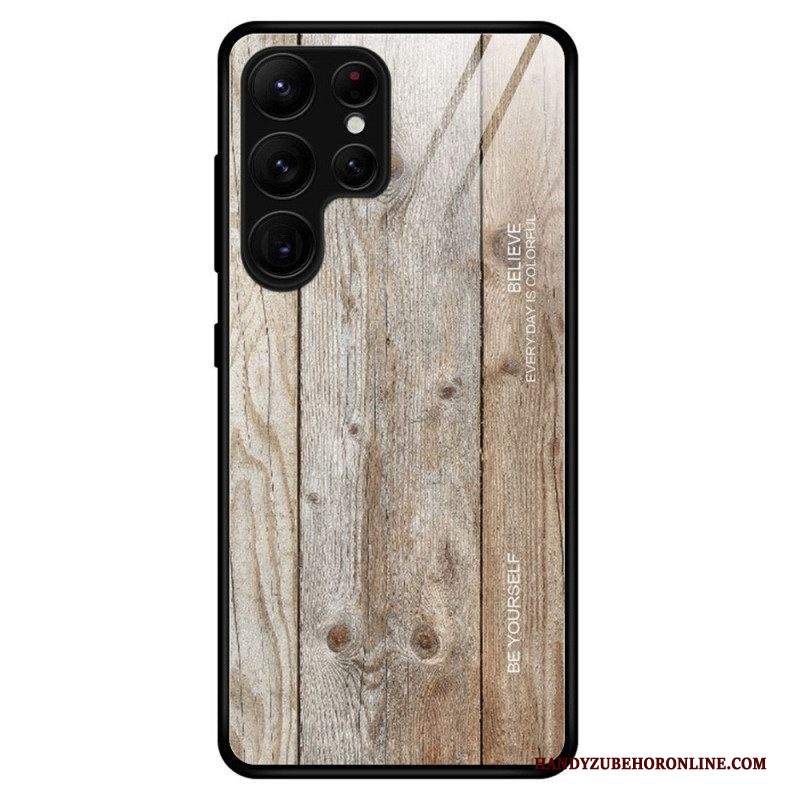 Cover Samsung Galaxy S23 Ultra 5G Design In Legno Vetro Temperato