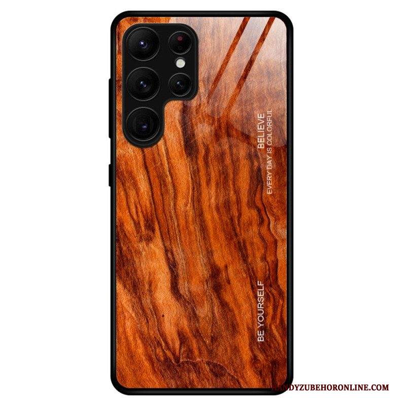 Cover Samsung Galaxy S23 Ultra 5G Design In Legno Vetro Temperato