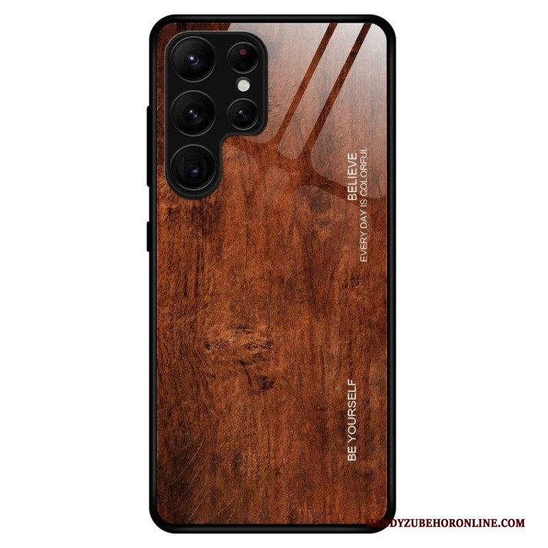 Cover Samsung Galaxy S23 Ultra 5G Design In Legno Vetro Temperato