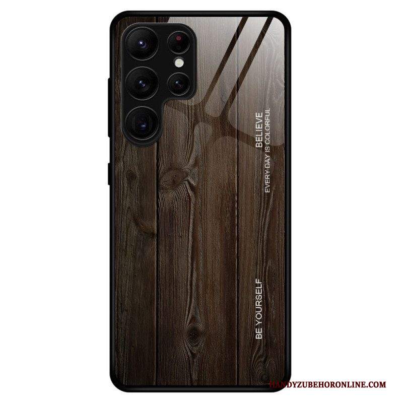 Cover Samsung Galaxy S23 Ultra 5G Design In Legno Vetro Temperato