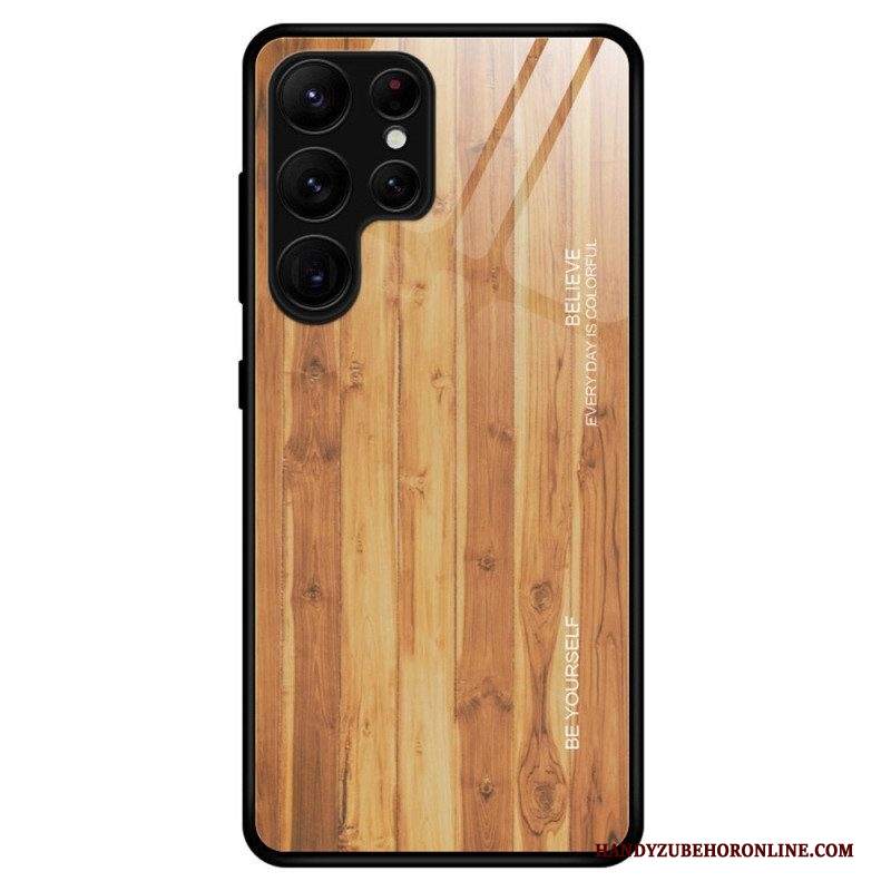 Cover Samsung Galaxy S23 Ultra 5G Design In Legno Vetro Temperato