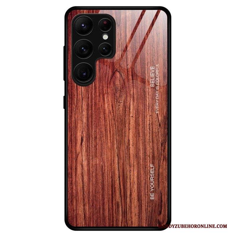 Cover Samsung Galaxy S23 Ultra 5G Design In Legno Vetro Temperato