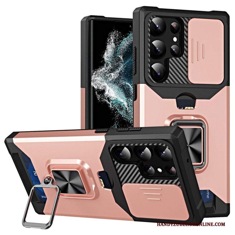 Cover Samsung Galaxy S23 Ultra 5G Titolare Della Scheda Di Protezione Dell'obiettivo E Supporto