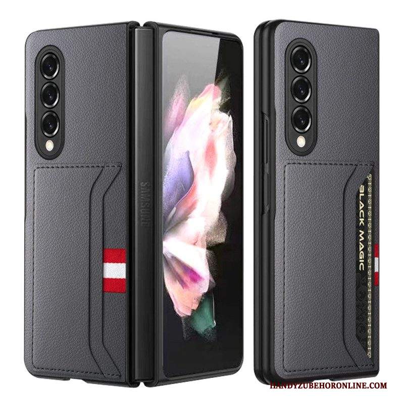 Cover Samsung Galaxy Z Fold 3 5G Portacarte Doppio In Pelle Litchi