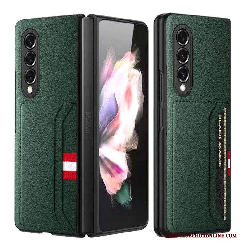 Cover Samsung Galaxy Z Fold 3 5G Portacarte Doppio In Pelle Litchi