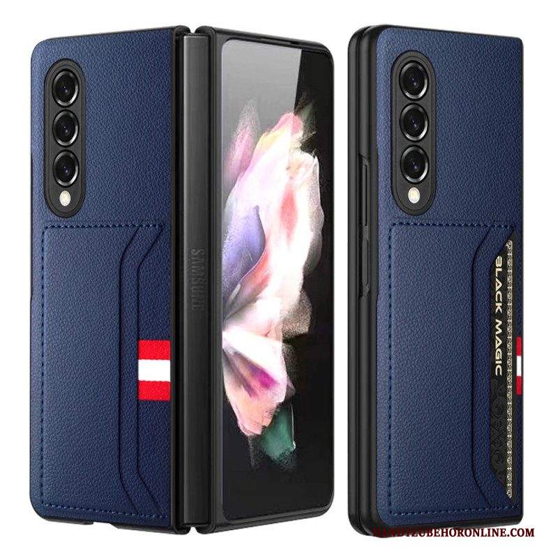 Cover Samsung Galaxy Z Fold 3 5G Portacarte Doppio In Pelle Litchi