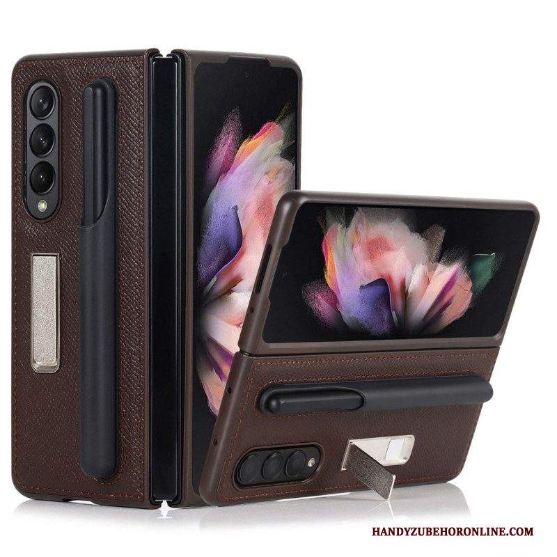 Cover Samsung Galaxy Z Fold 3 5G Supporto In Vera Pelle E Supporto Per Stilo