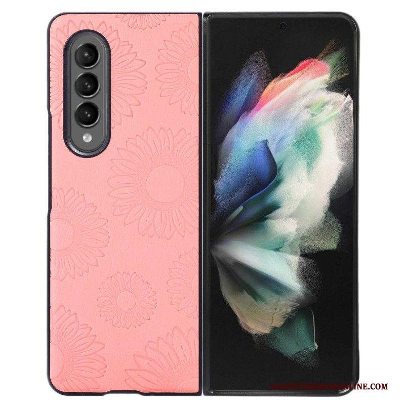 Cover Samsung Galaxy Z Fold 4 Modello Girasole Rivestito In Similpelle