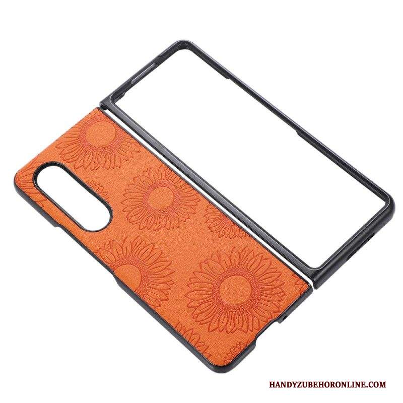 Cover Samsung Galaxy Z Fold 4 Modello Girasole Rivestito In Similpelle