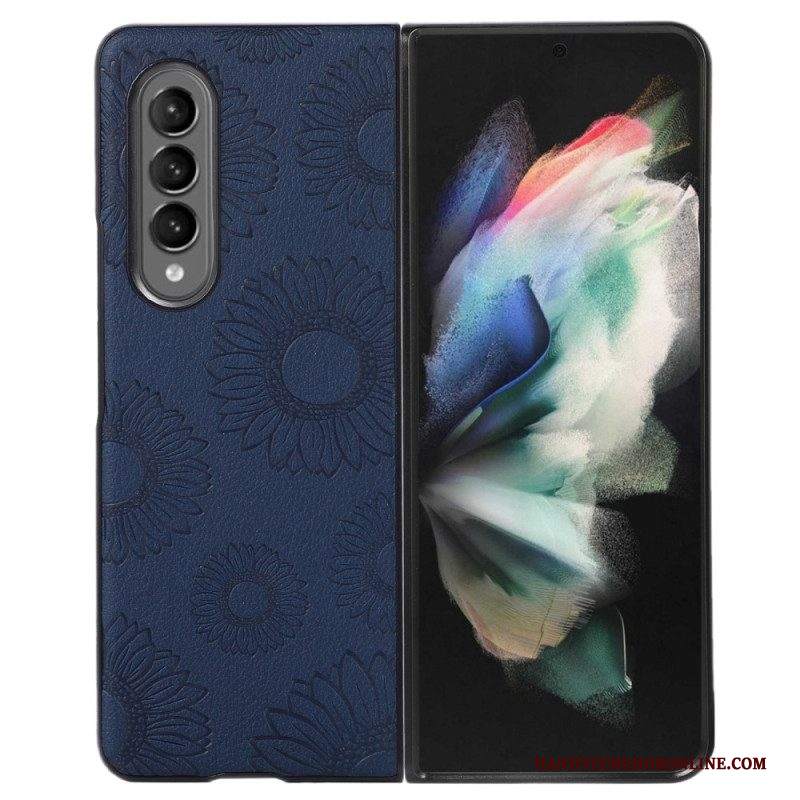 Cover Samsung Galaxy Z Fold 4 Modello Girasole Rivestito In Similpelle