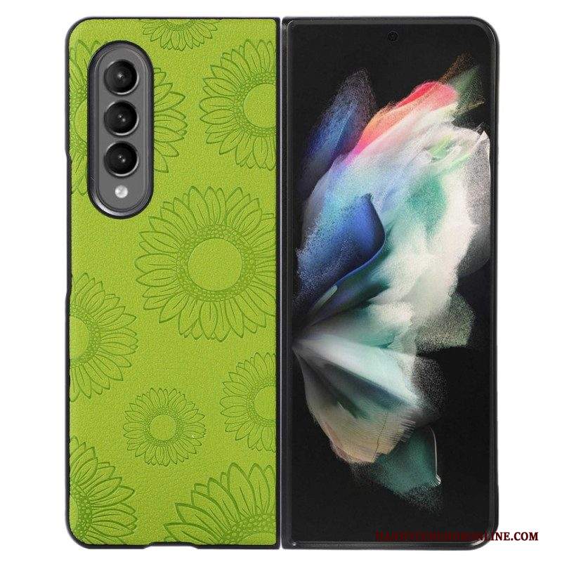 Cover Samsung Galaxy Z Fold 4 Modello Girasole Rivestito In Similpelle