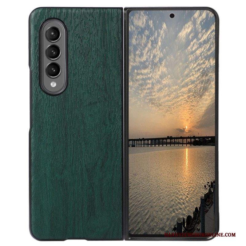 Cover Samsung Galaxy Z Fold 4 Trama Di Legno In Ecopelle