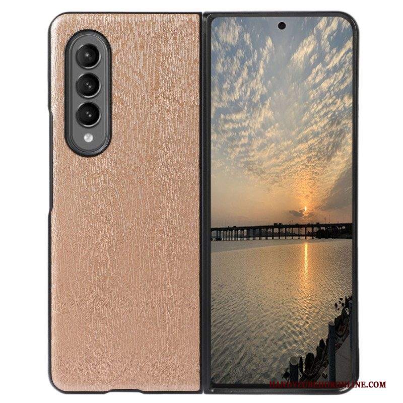 Cover Samsung Galaxy Z Fold 4 Trama Di Legno In Ecopelle