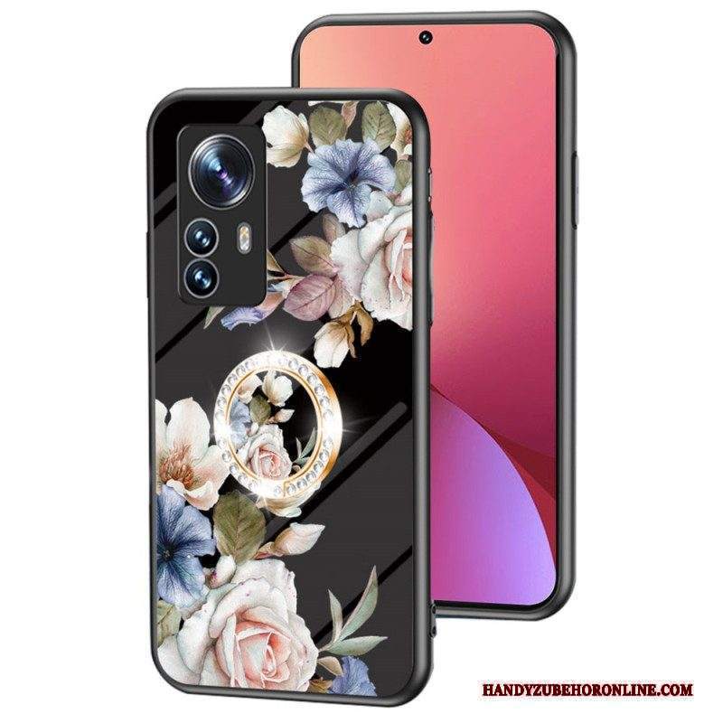 Cover Xiaomi 12 / 12X Vetro Temperato Con Anello A Fiore