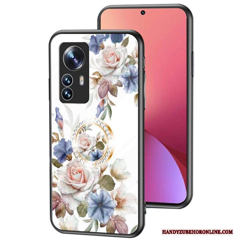 Cover Xiaomi 12 / 12X Vetro Temperato Con Anello A Fiore