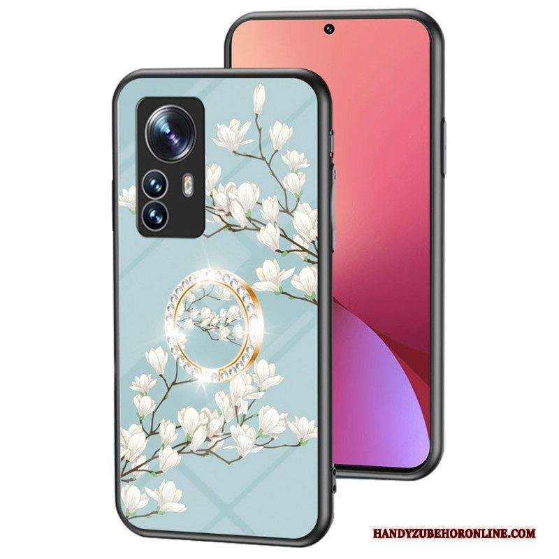 Cover Xiaomi 12 / 12X Vetro Temperato Con Anello A Fiore