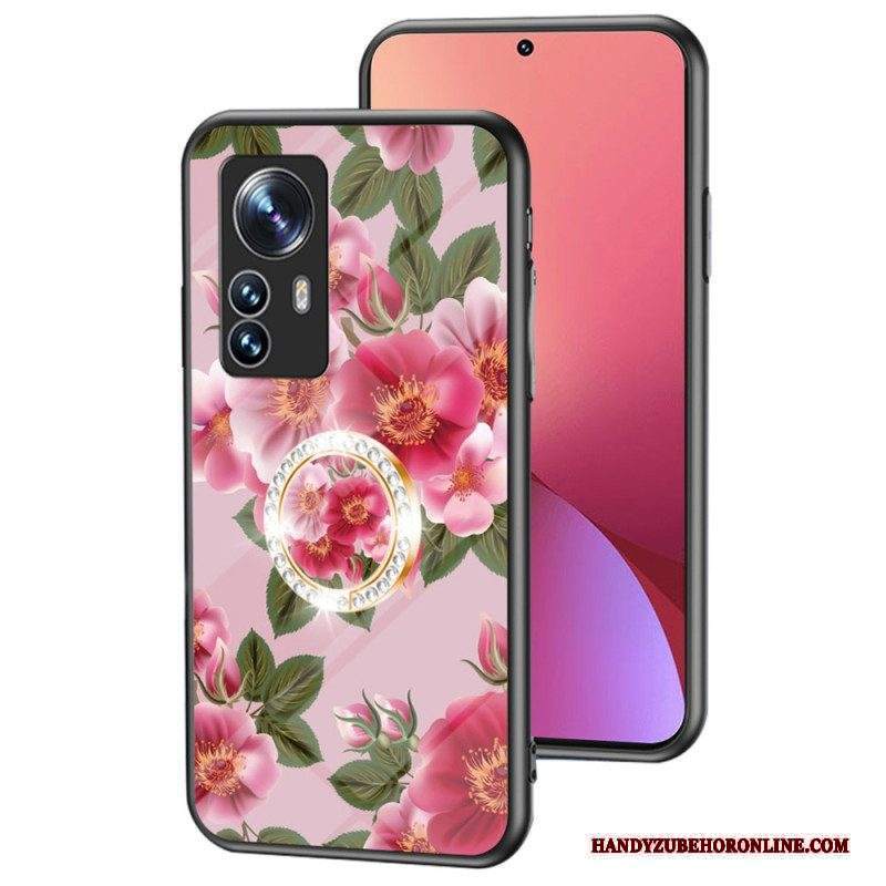 Cover Xiaomi 12 / 12X Vetro Temperato Con Anello A Fiore