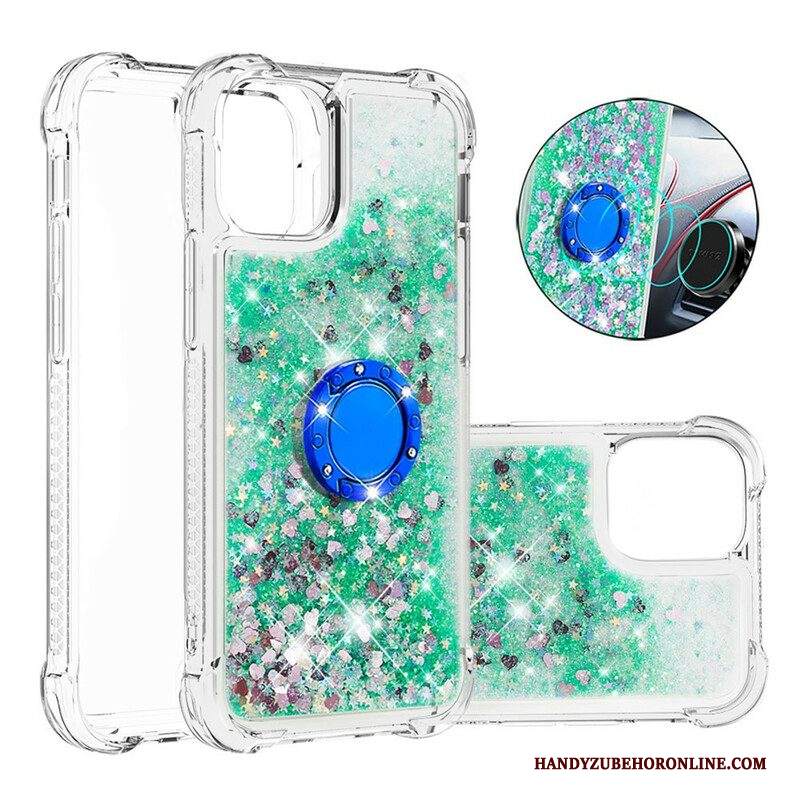 Cover iPhone 13 Pro Paillettes Con Supporto Ad Anello