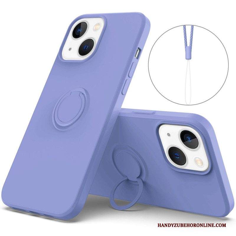 Cover iPhone 14 Anello E Cordino In Silicone Liquido