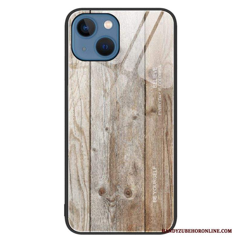 Cover iPhone 14 Design In Legno Vetro Temperato