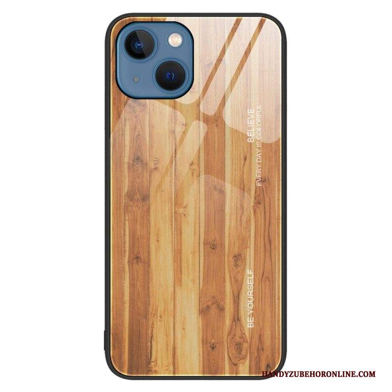 Cover iPhone 14 Design In Legno Vetro Temperato