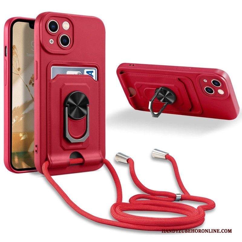 Cover iPhone 14 Plus Coulisse Con Porta Carte E Anello Di Sostegno