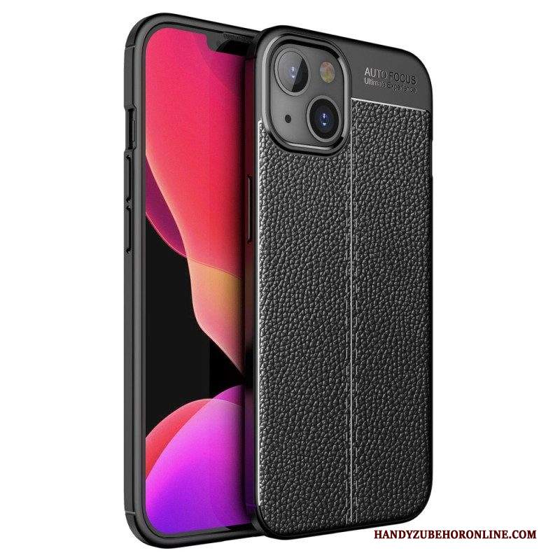 Cover iPhone 14 Plus Doppia Linea Litchi Effetto Pelle