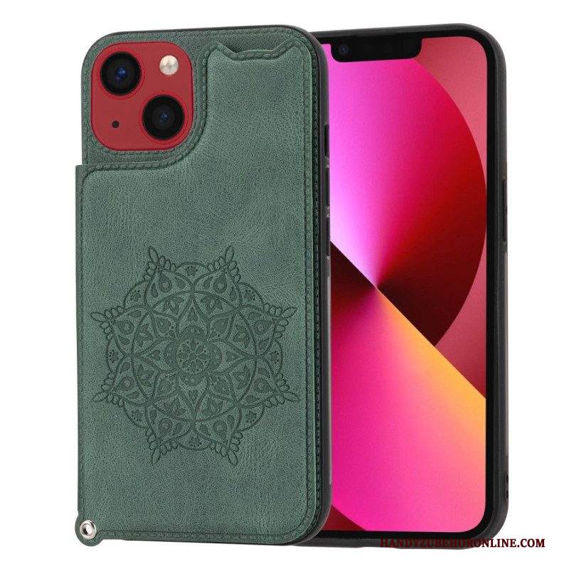 Cover iPhone 14 Portacarte Con Cinturino Mandala