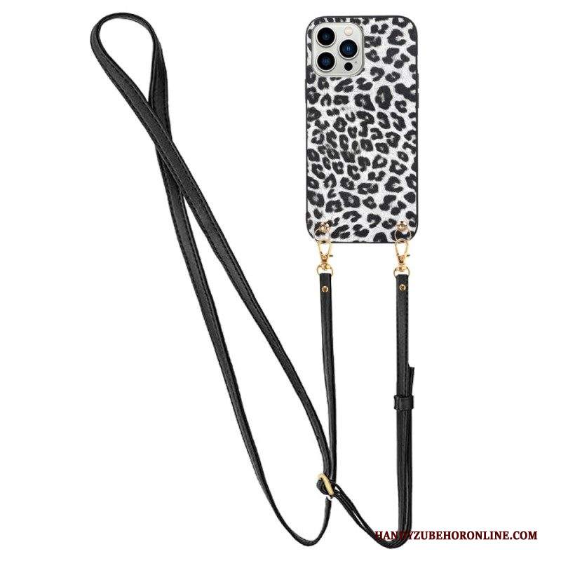 Cover iPhone 14 Pro Leopardo Con Tracolla