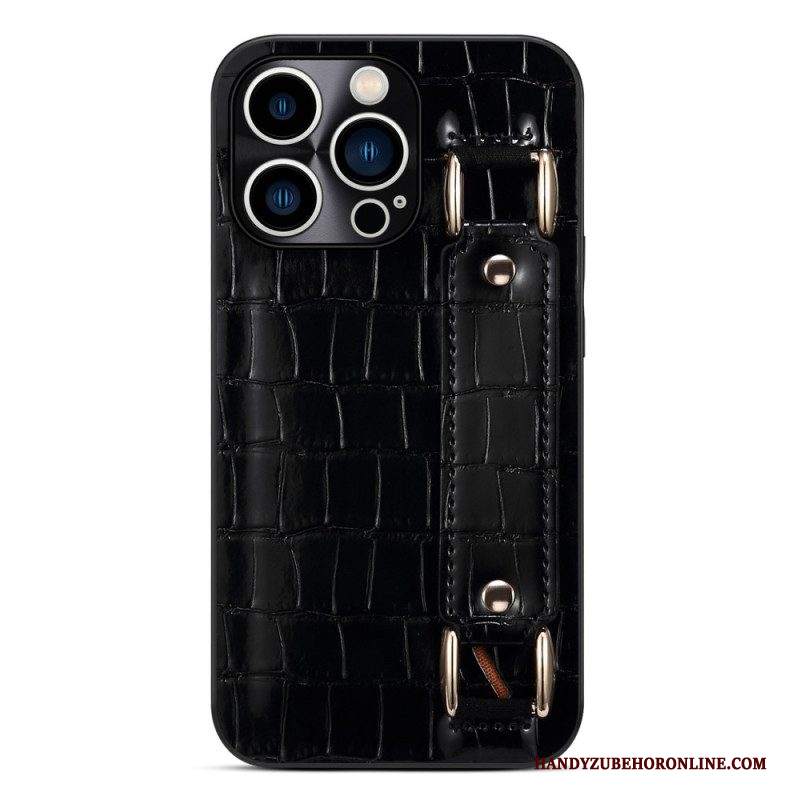 Cover iPhone 14 Pro Max Portacarte Con Cinturino In Coccodrillo