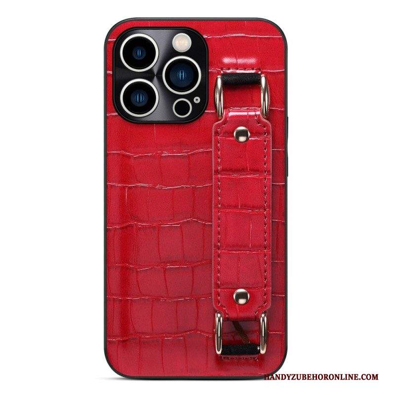 Cover iPhone 14 Pro Max Portacarte Con Cinturino In Coccodrillo