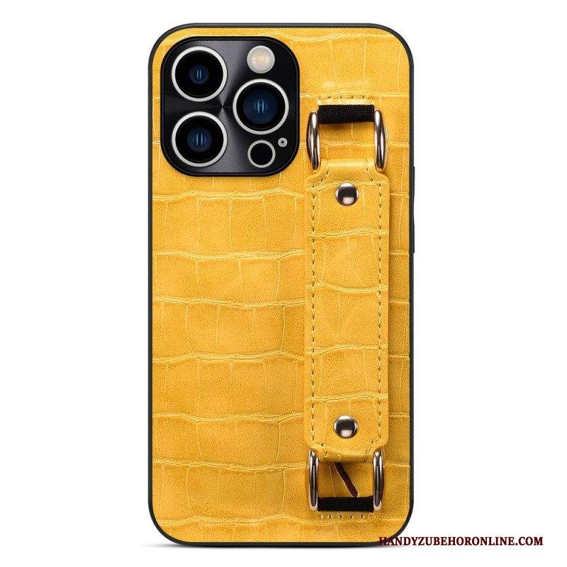 Cover iPhone 14 Pro Max Portacarte Con Cinturino In Coccodrillo