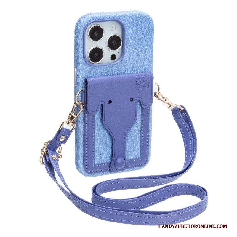 Cover iPhone 14 Pro Portacarte Elefante Con Cordino